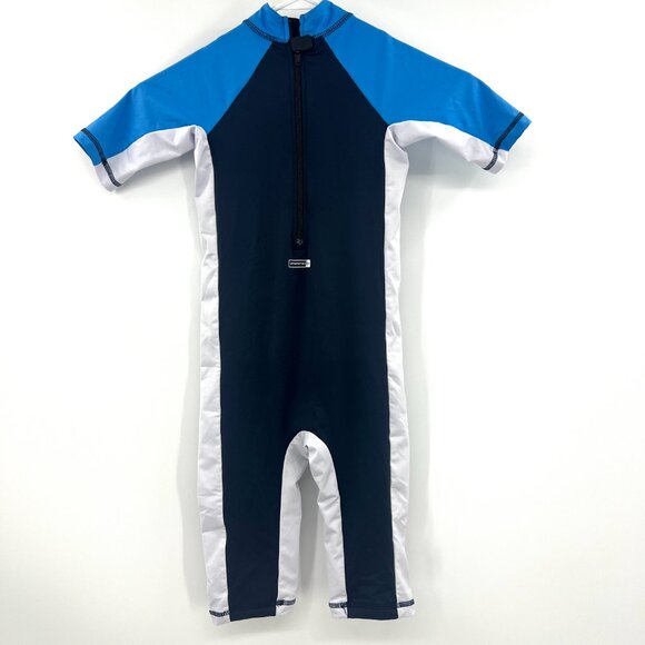 Quiksilver Blue Black Short Sleeved Shorts One Piece Swim Suit UPF 50 Kids 6 - Picture 2 of 4